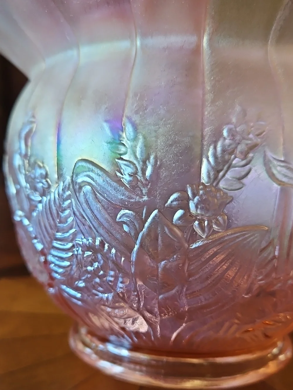 Fenton Iridescent Velva Rose Pink Stretch Glass Wildflower Vase Bowl Vintage